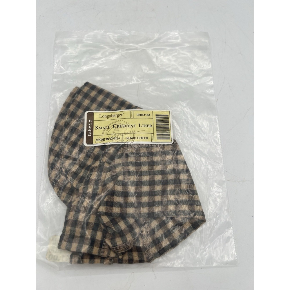 🧺 Longaberger Small Crescent Basket Liner – Khaki Check – NIP (New in Package)